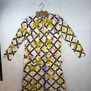 Johnnye VTG 1970s Floral Maxi Dress 2 pc Women 16 cardigan dopamine groovy hip